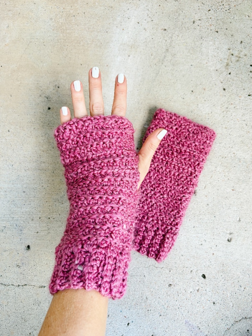 Handmade Crocheted Pink Fingerless Gloves